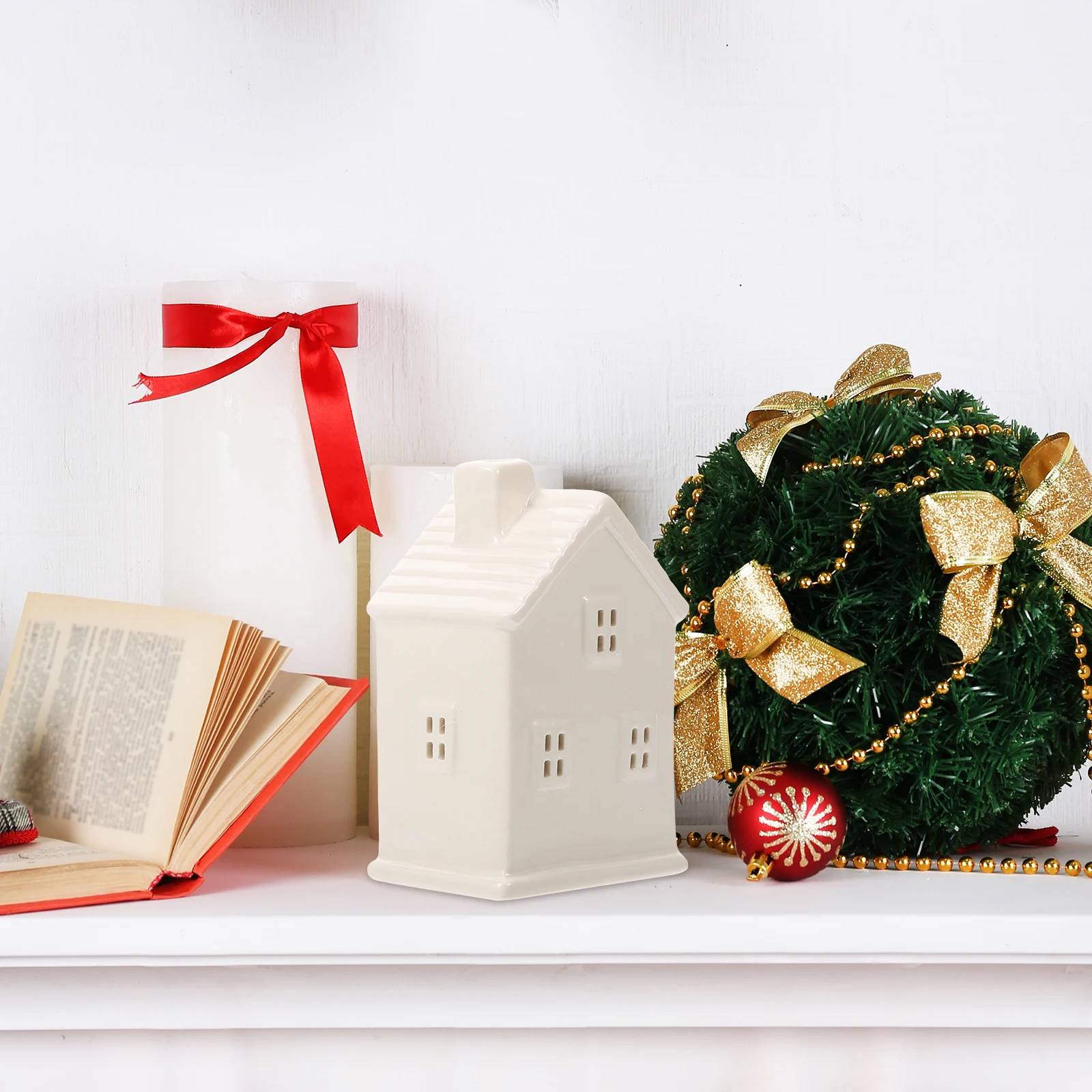 

Small with Lights Ceramic Figurine Christmas Ornament Craft Xmas Ornaments Decoration Desktop Fireplace
