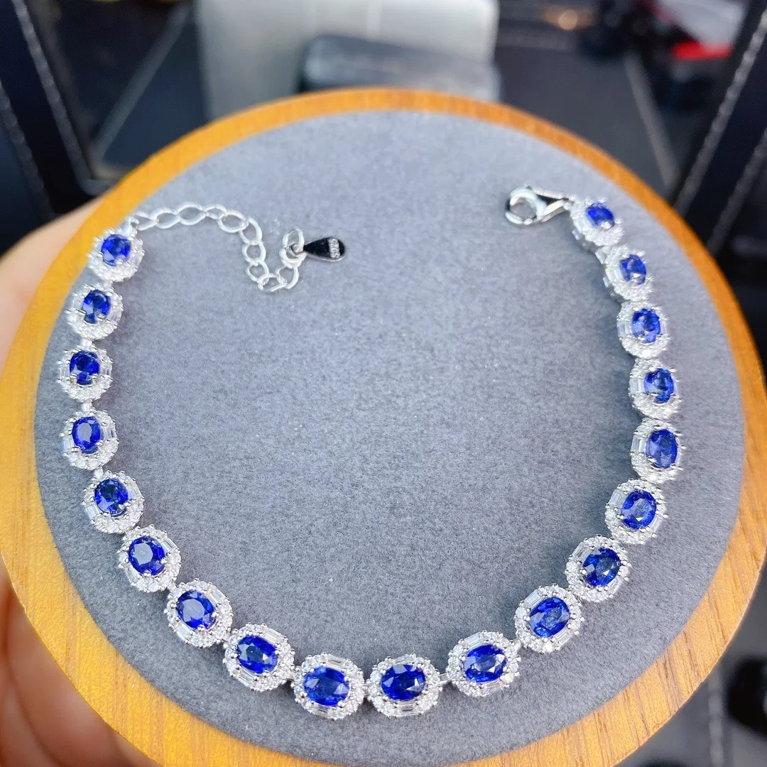 

Chic Contemporary Natural Blue Sapphire Bracelet Made S925 Sterling Silver Have Designer Luxury Fashion Jewelry Gift for Her