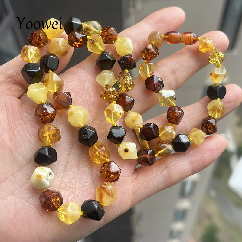 Real Amber Necklace for Women Baltic Original Handpolished Multicolor Faceted Bead Gorgerous 100% Original Natural Stone Jewelry