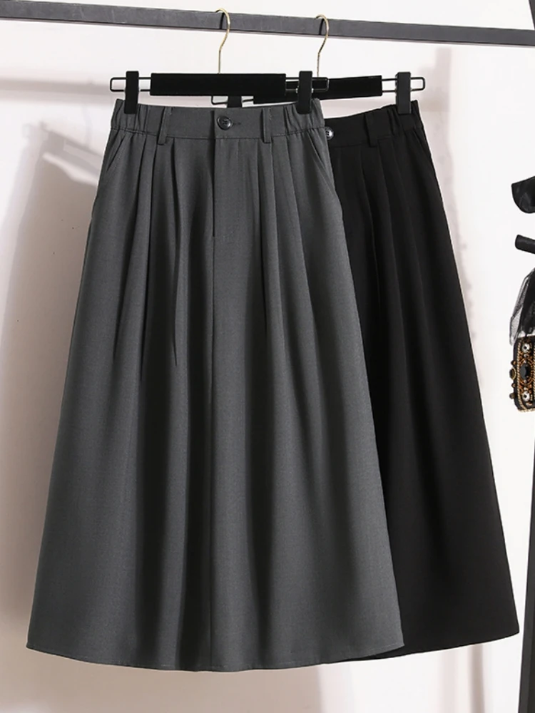 

High Waist A-Line Suit Skirt Women Spring Autumn plus Size Hiding Hip Pear Shape Body Elastic Mid-Length Skirt