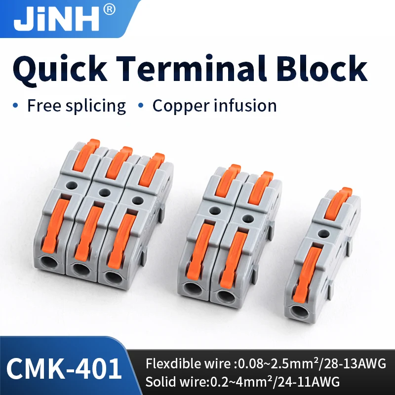 

JINH 50Pcs CMK 401 Quick Splicing Multiplex Butt Wire Connector Universal Compact Conductor Press Home Terminal Blocks
