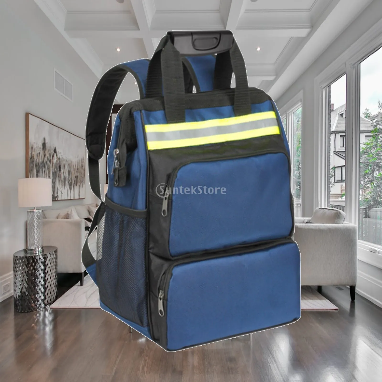 Oxford Cloth Tool Bag Heavy Duty Organizer Backpack Portable Work Bag with Foot Pads for Carpenter 40L