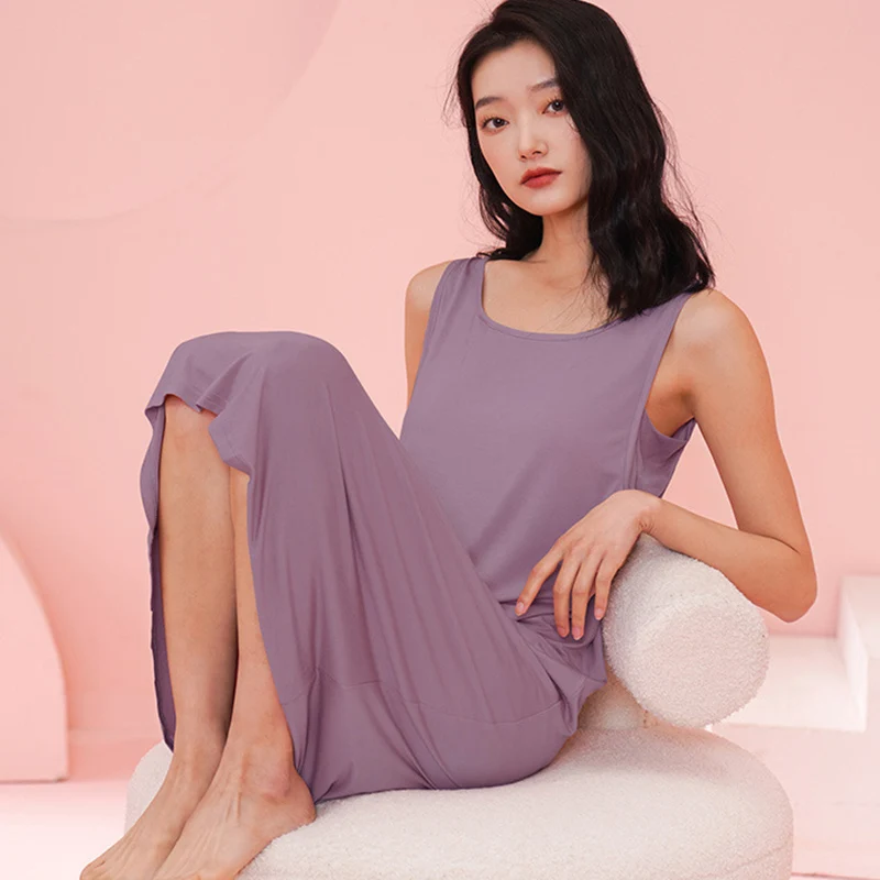 

Female Nightgown New Summer Modal Sleepwear Intimate Lingerie Sleeveless Nightdress Loose Casual Home Dressing Gown Loungewear