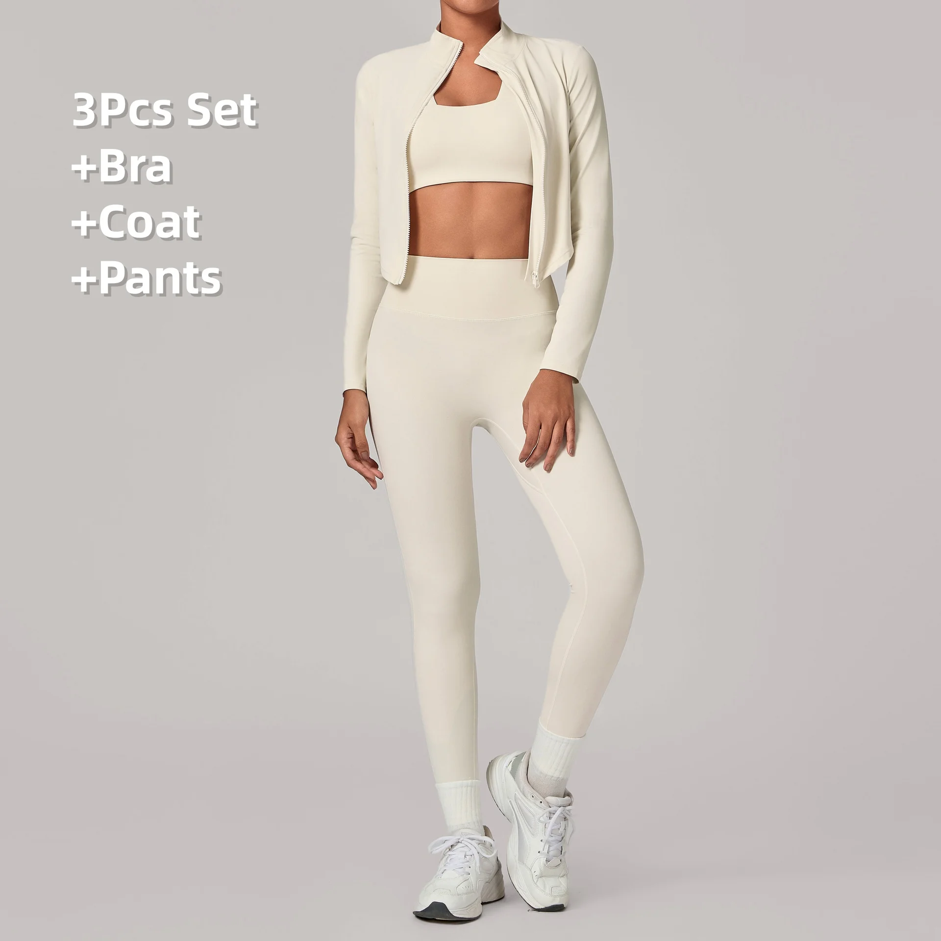 

3 шт., куртка на молнии с плотным воротником-стойкой, комплект для йоги, тонкая теплая куртка, брюки, женский спортивный костюм для фитнеса, комплект для йоги в тренажерном зале