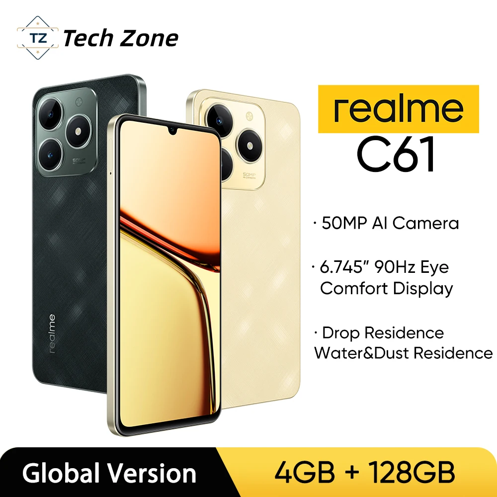 [World Premiere] realme C61 Smartphone 5000mAh Battery 50MP AI Camera 90Hz Display IP54 Dust & Water Resistance