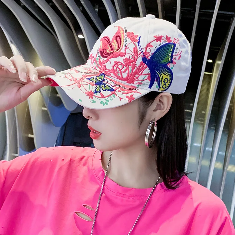 Baseball Cap Women Embroidered Flower Baseball Hat Spring Summer Hats For Women Cotton Snapback Vintage Ethnic Style Sun Visor