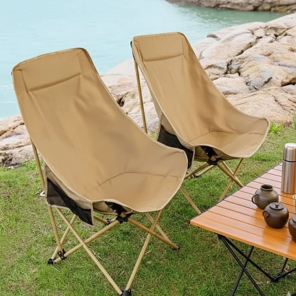 

Складной стул Moon с высокой спинкой | Легкий портативный походный стул с подголовником | Многоцелевой сверхмощный уличный стул