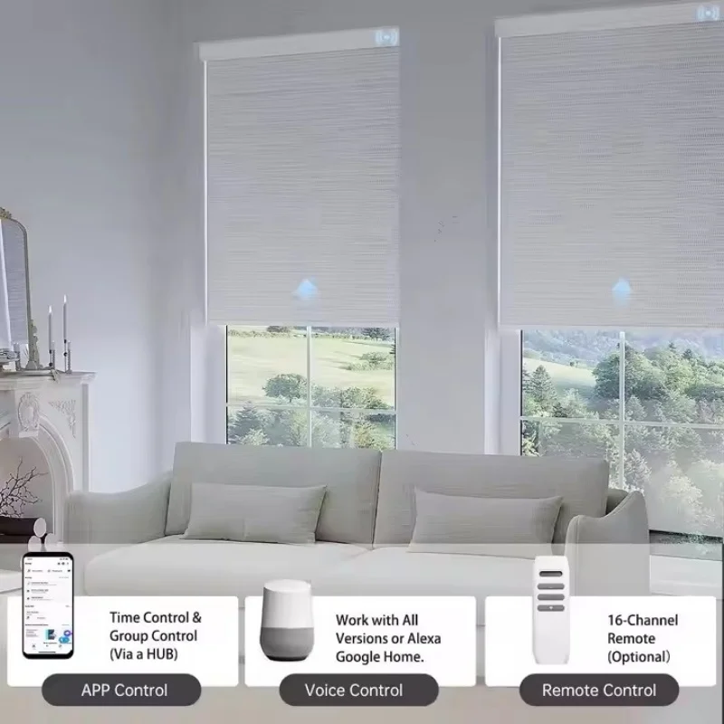 High Quality Waterproof 100% Polyester Dual Layer Motorized Roller Shades Mart WiFi Remote Control Roller Blinds for Window