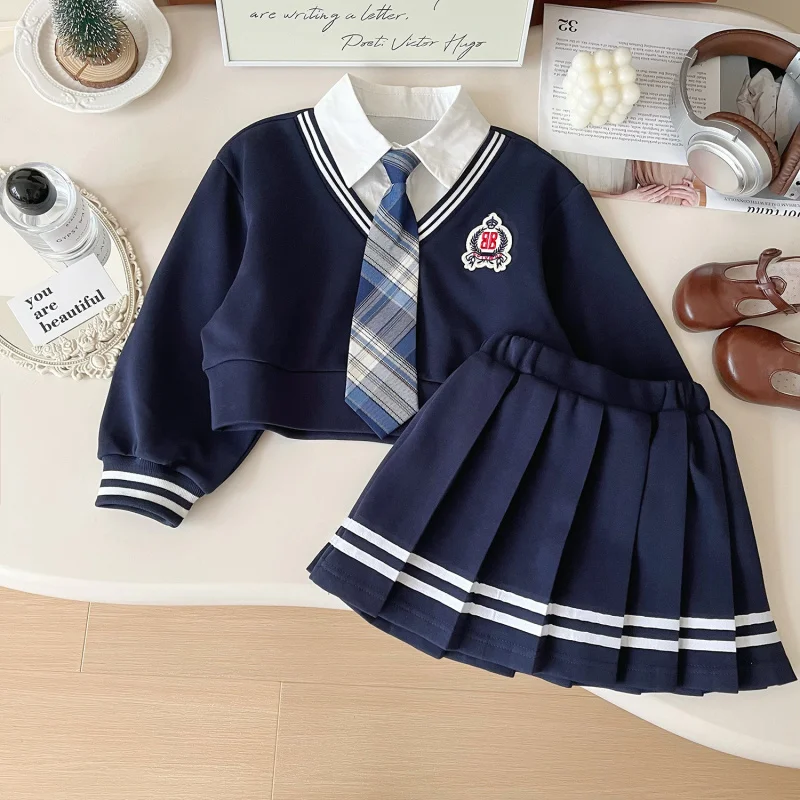 

Children's Academy Style Set New Spring Girls Korean Fashion Academy StyleJKPleated Skirt and Short Skirt Two-Piece Set