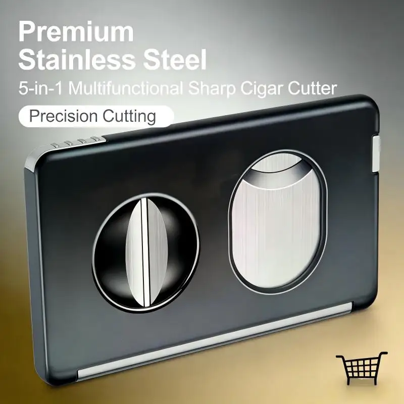 

5-in-1 Stainless Steel Cigar Cutter Tool | Guillotine & V-Cut, Punch, Draw Needle, Nubber | Multi-Function Cigar Scissors