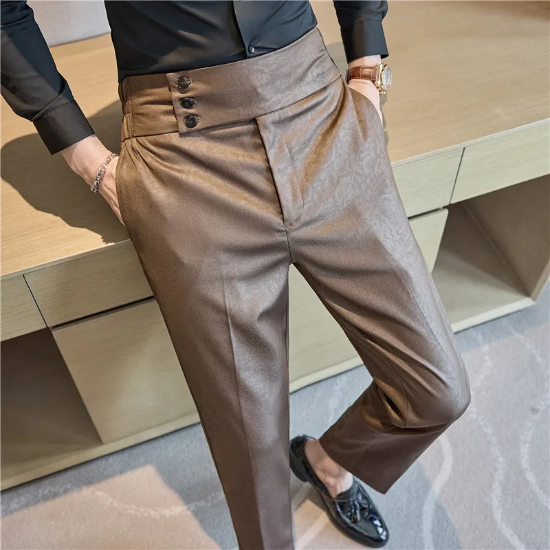 Men's Fashionable and High-end Jacquard Design High Waisted Suit Pants Men's Business Wedding Office Formal Social Pants