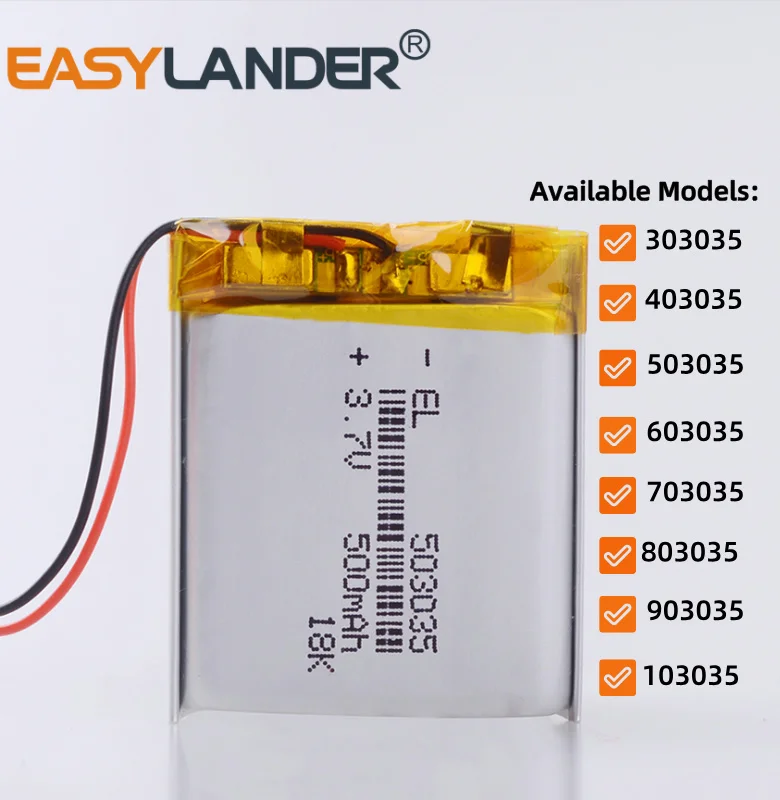 303035 3.7V 400mAh 403035 503035 603035 703035 803035 903035 103035 Rechargeable Lithium ion / Li-ion Polymer Battery