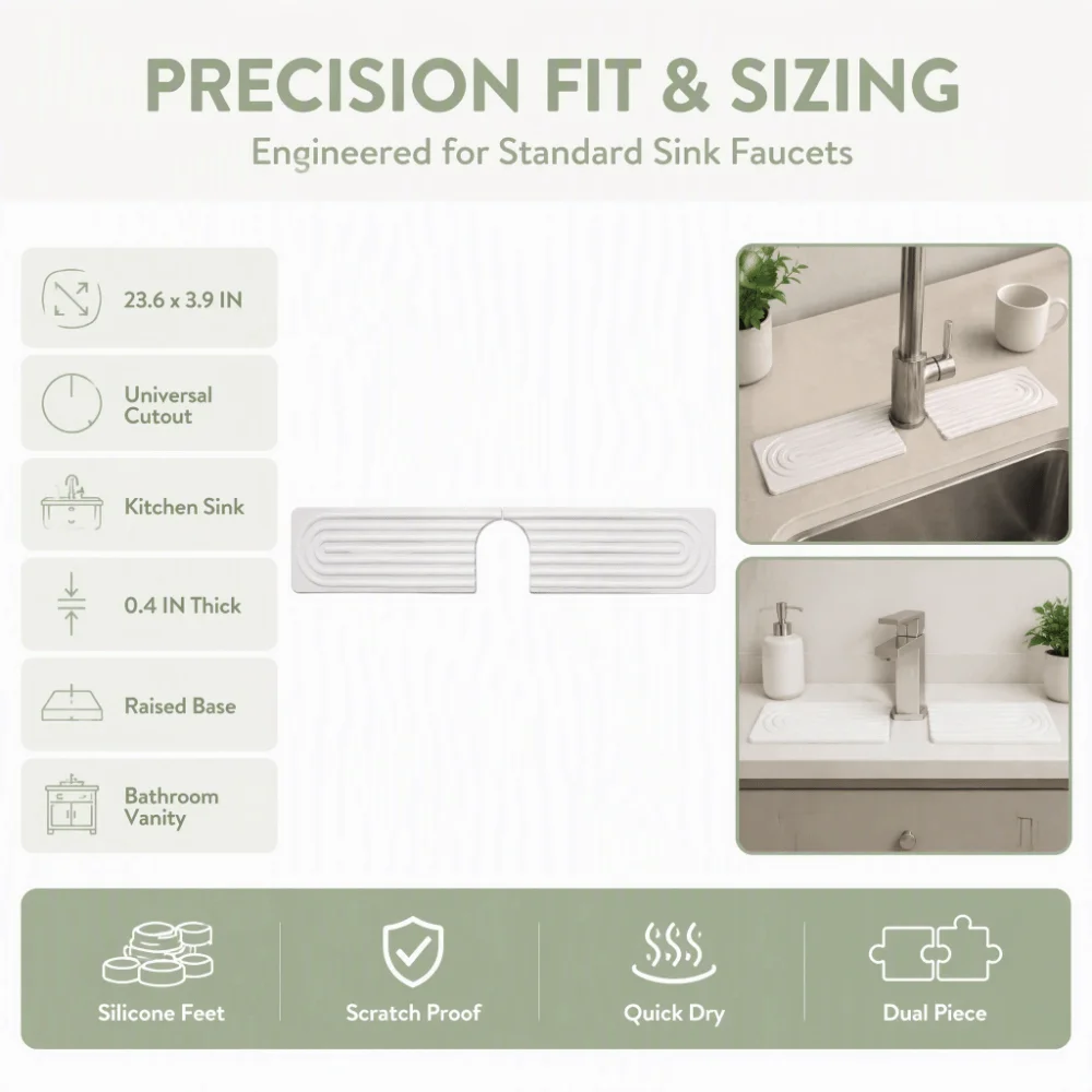 Diatomite Faucet Mat White Water Absorbent Quick Drying Tray Fast Drying Easy to Use Dish Drying Pad Kitchen Bathroom Sink