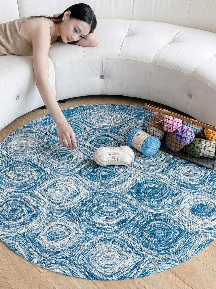 Blue Round Wool Carpet Living Room Home Outdoor Thick Bedroom Carpets Camping Rugs Cloakroom Study Room Large Floor Mat