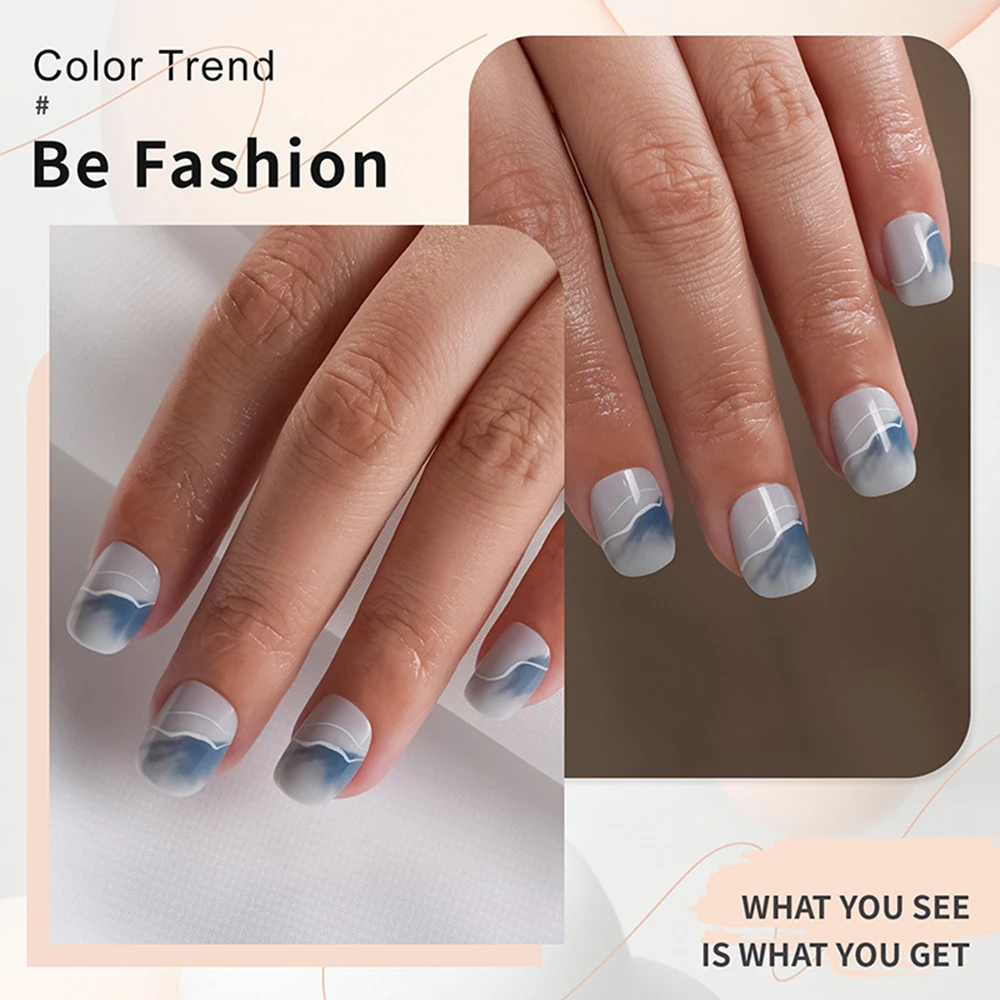 

Removable Short False Nails Blue Marble Texture Pattern Wearable Nails Patch Simple Artificial Nail Art Lady Girl Manicure Gift