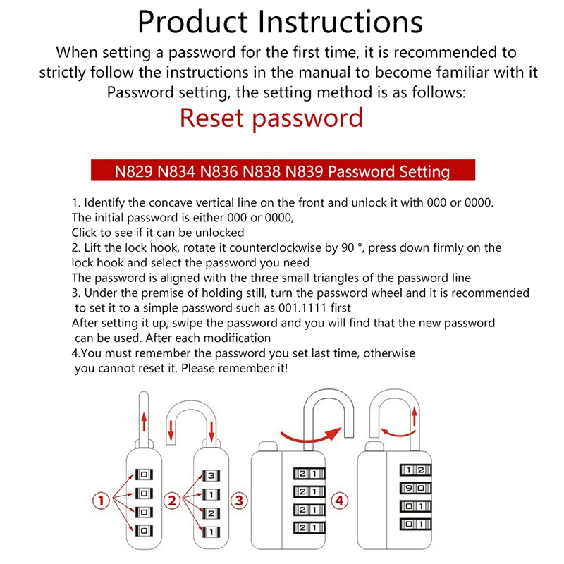 Metal Combination Lock Resettable 4 Digit Padlock With Combination Outdoor Padlock For Sports Locker, Fence, Toolbox, Gate, Case image 2