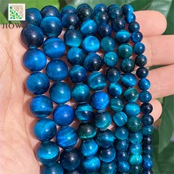 Natural Smooth Peacock Blue Tiger Eye Stone DIY Bracelet Accessories Loose Round Beads for Jewelry Making 15