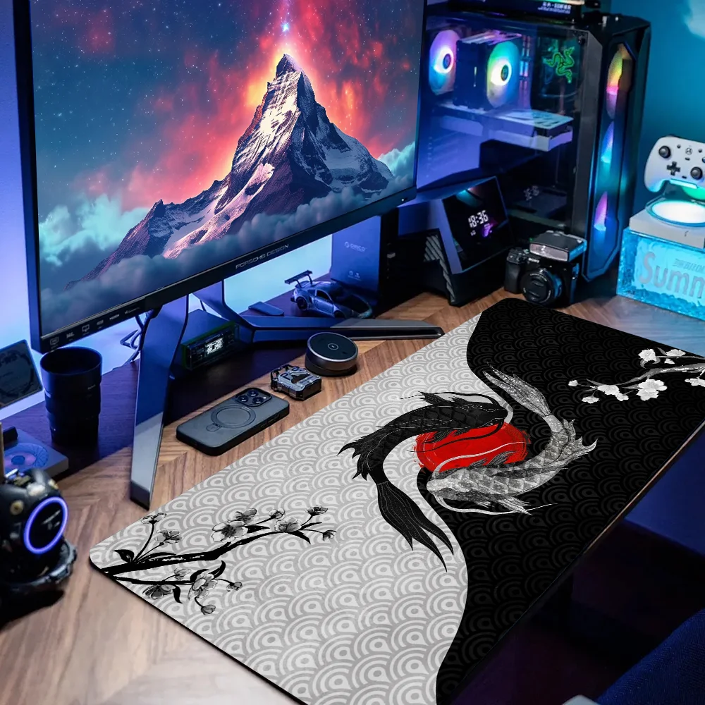 

120x60cm Mouse Pads Japanese Yin Yang Fish Neutral Table Mats Computer Mousepad Company Desk Pad Large Gamer Mousepads Black Mat