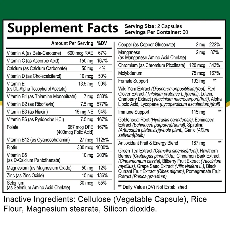 Womens Vitamins Multivitamin - Enhance Immunity, Promotes Skin, Bone and Heart Health, Metabolism, Enhances Natural Energy