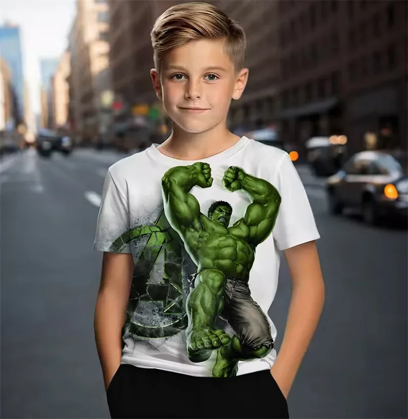 Marvel Boys T-shirt Hulk T-shirt 3D Printed Top Summer Casual Short Sleeve Oversized Men's T-shirt New Fashion Men's Clothing