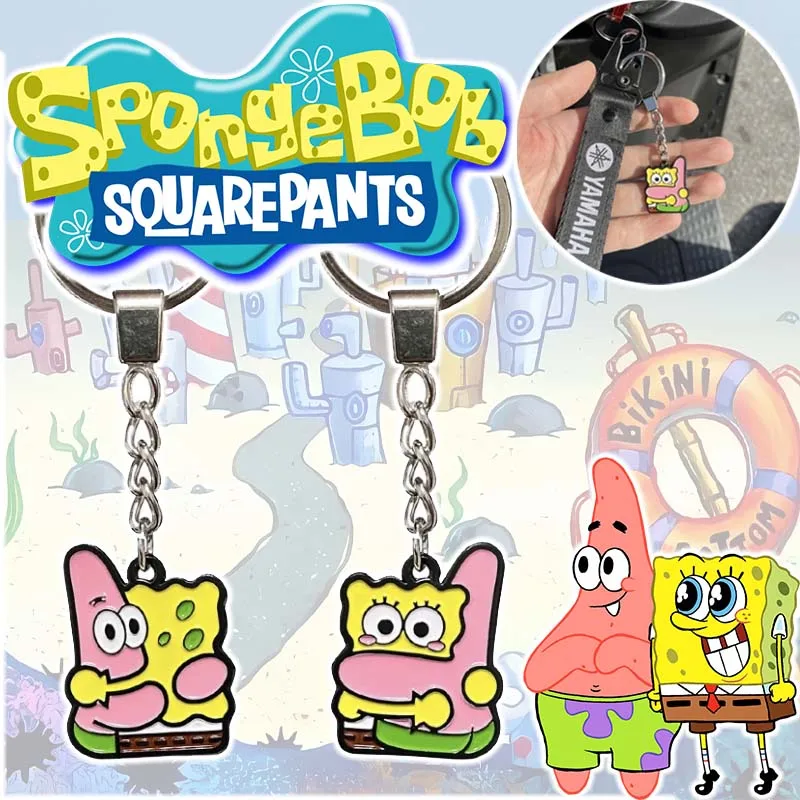 SpongeBob Patrick Star Couple Keychain Cartoon Anime Keychain Zinc Alloy Key Ring Fashion Car Pendant Kids Toys Accessories Gift