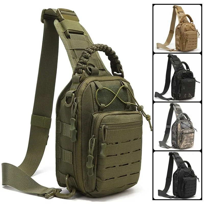 Men\'s Outdoor Chest Bag Tactical Shoulder Bag Sling Backpack 900D Oxford Mountain Camping Fishing Trekking Molle Mi