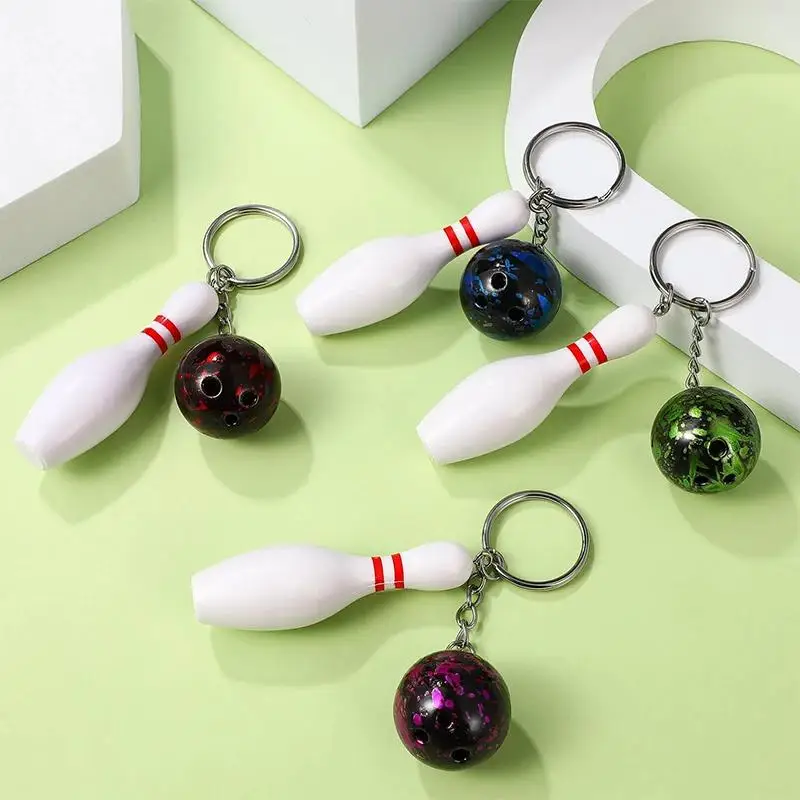 10/20Pcs Bowling Pin Keychains Sports Keychains Handbag Charms Purse Bag Charms Sports Party Favors Gifts 4 Colors