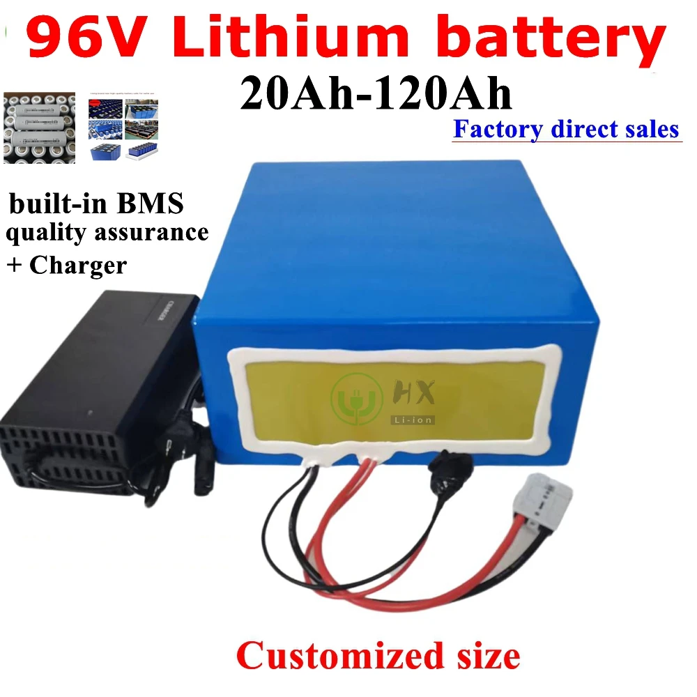 LT-96v 60ah 80Ah 100Ah 30Ah 40Ah lithium ion battery li ion 26S BMS for 5000w motor robot scooter motorcycle AGV + 10A Charger.