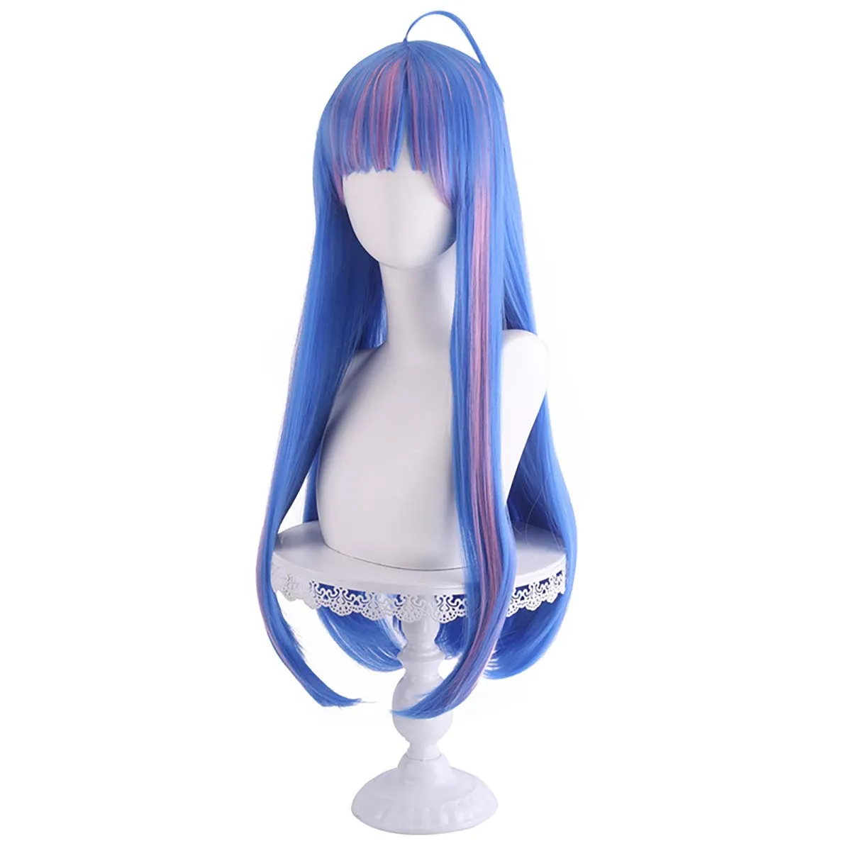 Anime Queen Ulti คอสเพลย์ยาวสีฟ้าผสมสีชมพูความร้อนทนวิกผมสังเคราะห์สําหรับผู้หญิงหญิง