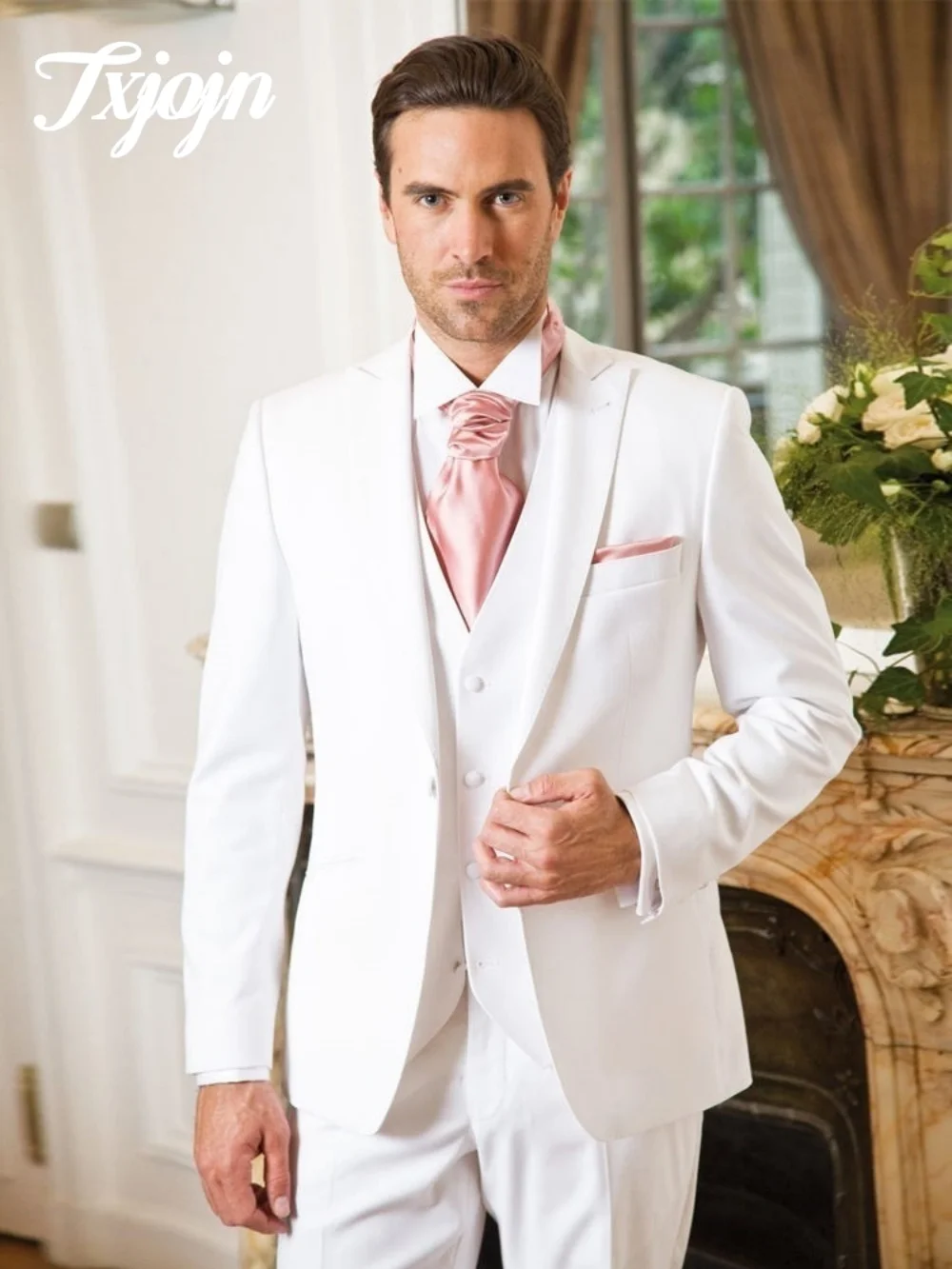 

Mens Casual white Suits Notched Lapel Wedding Tuxedos For Men Groom Suit Slim Fit Formal Blazer Sets Groomsmen Costume Homme