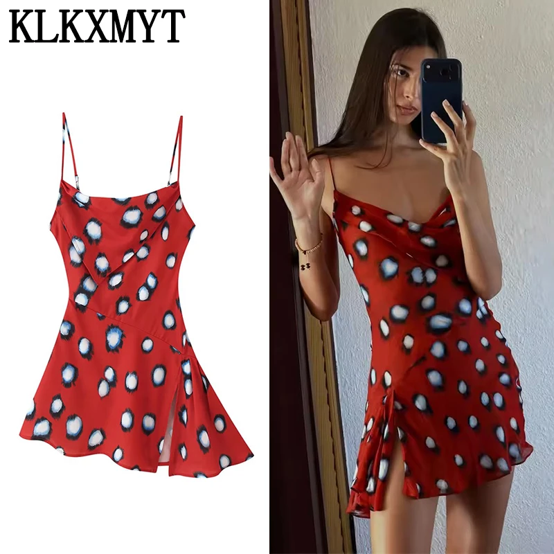 KLKXMYT Sommer Damen Print Slip Kleid Sexy Rückenfreies Kurzes Kleid Damen Urlaubsstil Nachtclub Party Kleider