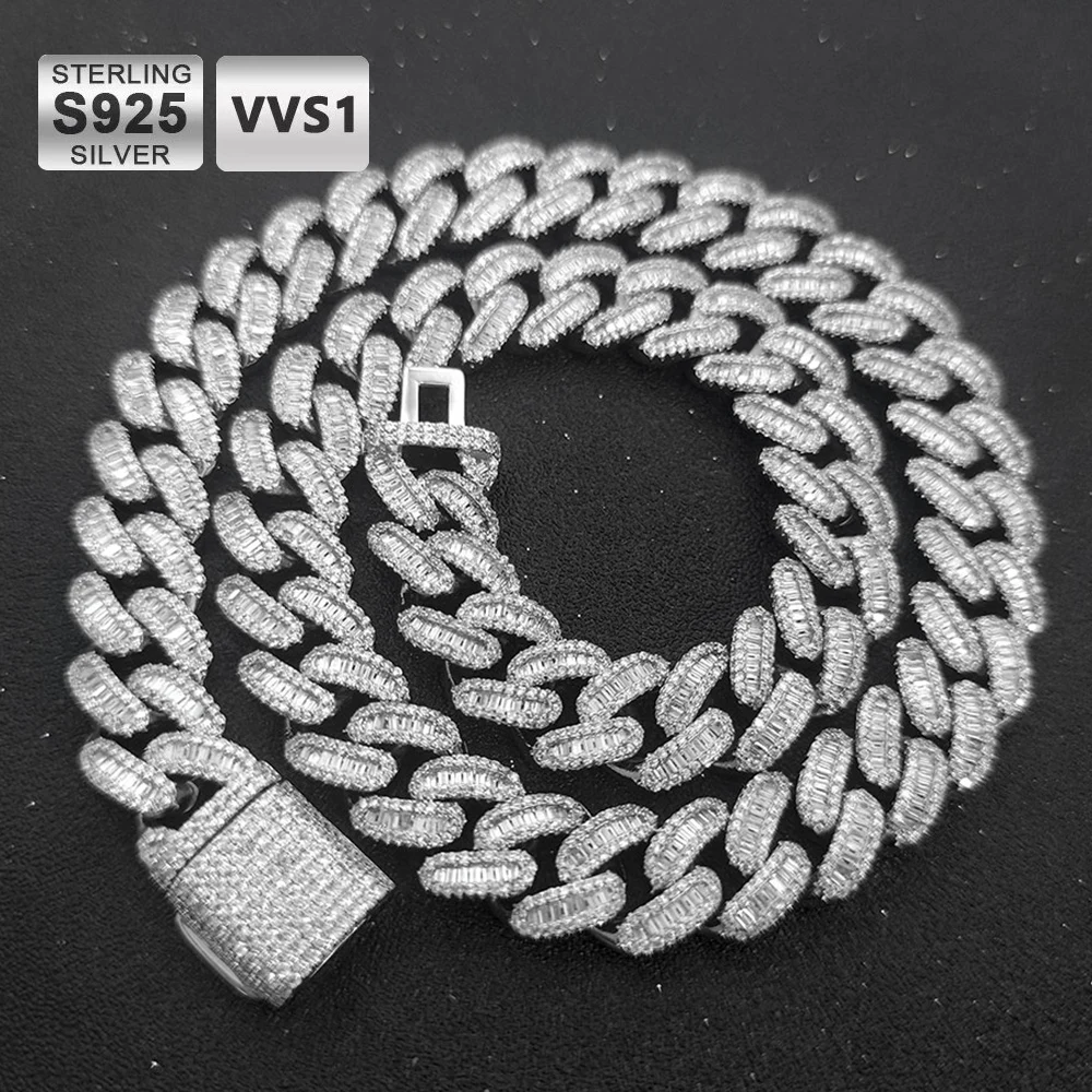 

Высокое качество Iced Out кубинское звено ожерелье мужское стерлинговое серебро 925 пробы с муассанитом 15 мм кубинская цепочка ожерелье хип-хоп ювелирные изделия