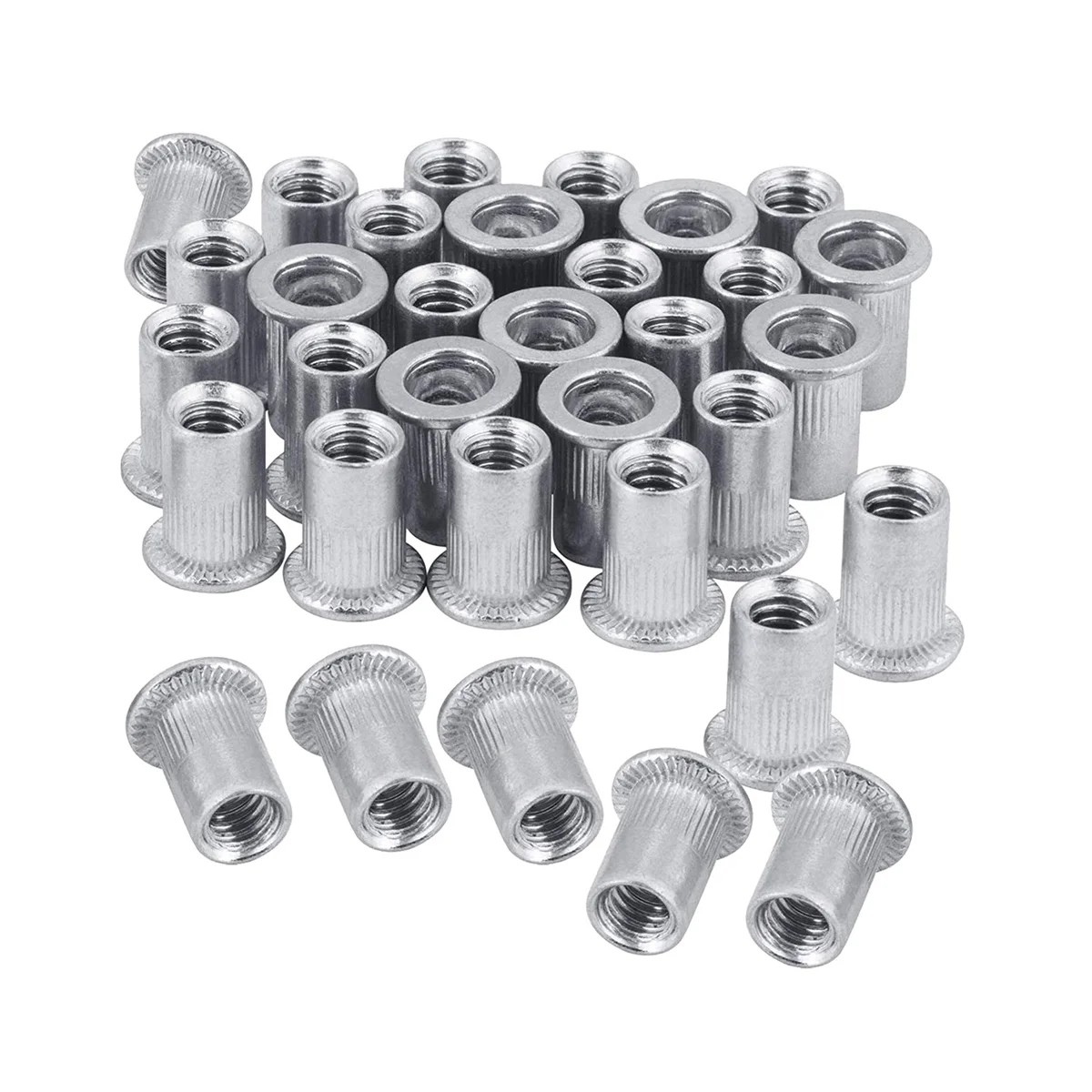 

Nut 100Pcs 1/4In-20UNC Stainless Steel 304 Finish Flat Head Rivnut Threaded Insert Nut Knurled Body Vertical Rivets Nut