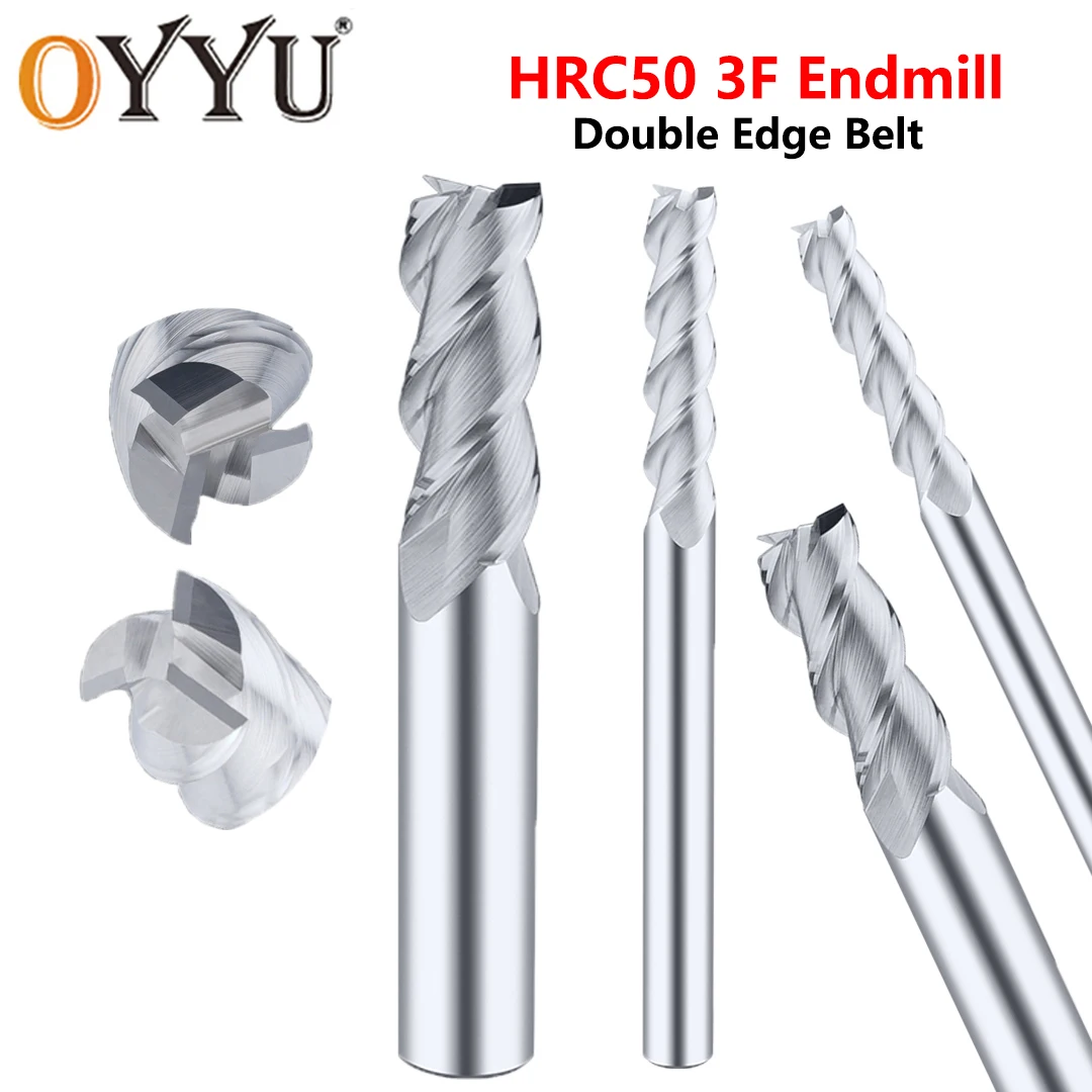 

OYYU HRC50 3F Lengthen End Mills for Aluminum End Wood Milling Cutter CNC Machine Carbide End Mill Router Bits Tools M1-M30 50L