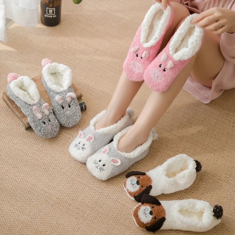 

Fuzzy Socks Panda Women unicorn Anti slip Kawaii fluffy Ladies Plush Soft Female Cartoon Slouch Slipper Sock Shoes Home House