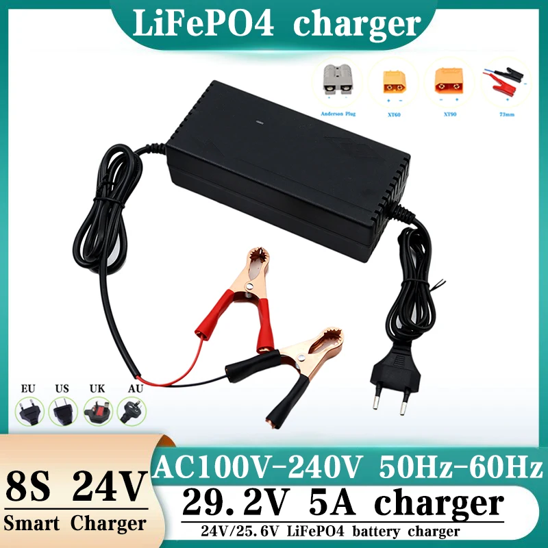 29.2V 5A LifePO4 Battery Charger Trickle Smart Charger and for 24V 8S LiFePO4 Lithium-Iron Deep Cycle Rechargeable Batteries