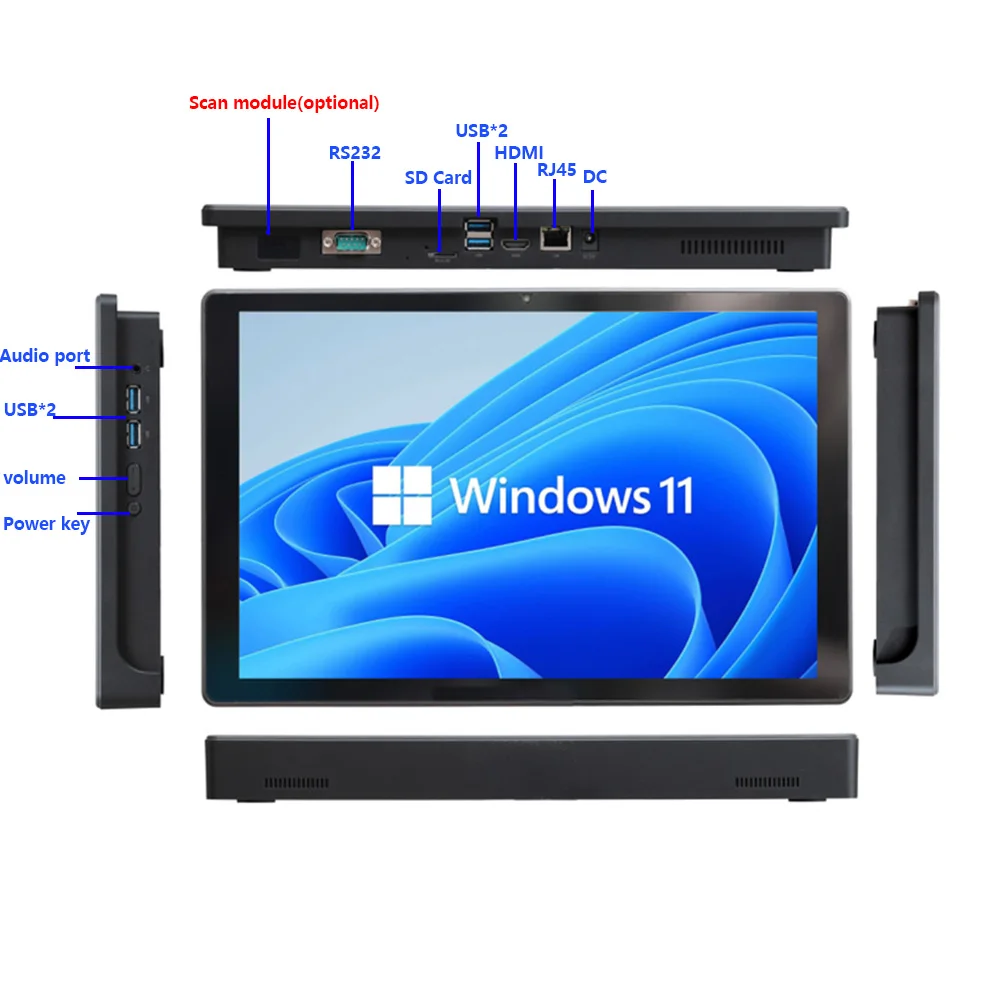 2024 Desktop Windows 11 Tablet PC POE All in Box Computer Industrial 14.1Inch Touch Screen Intel J4125 8GB RAM RJ45 RS232 Camera