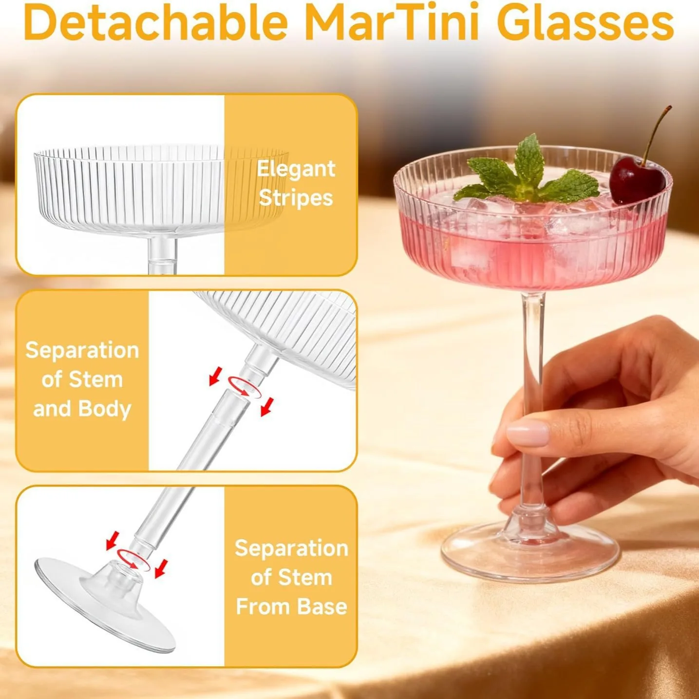Cross-Border 150ml Detachable Disposable Transparent Goblet Cocktail Glass Wedding Party Champagne Glass Dessert Cup 10/20Pcs