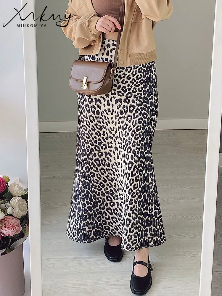 Long Leopard Print Skirt Women Satin Maxi Summer Elegant Women\'s Luxury Trumpet Skirts For Women Silk Leopard Skirts Long White