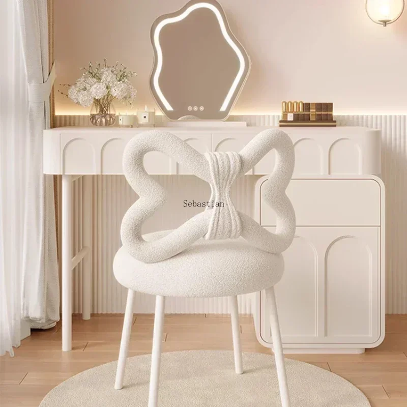 Cream Dressing Stool Girls Bedroom Dressing Table Round Stool Light Luxury Back Makeup Chair Manicure Chair sillas nordicas