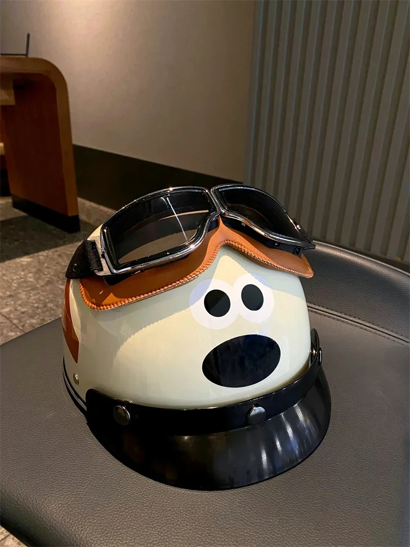 YY Cartoon Dog Helmet Creative Battery Electric Motorcycle Half Helmet Summer