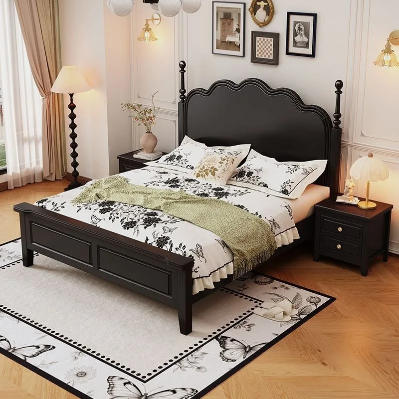 French Style, Master Bedroom Solid Wood Double Bed, Multifunctional Storage, Large Capacity Drawers, White, Black, Bedroom Set