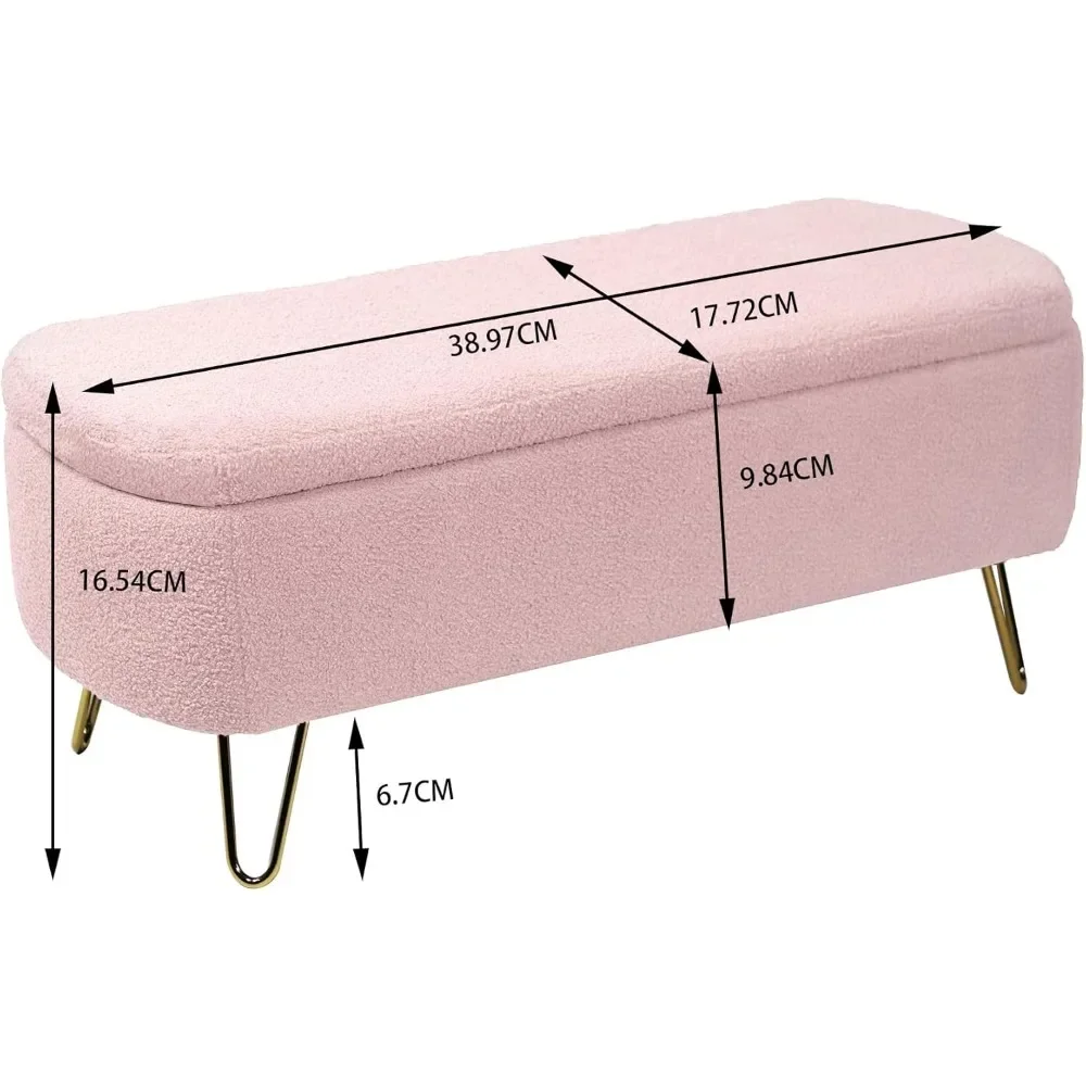 Storage Ottoman Bench With End Of Bed Gold Legs,Modern Faux Fur Entryway Long Stool Upholstered Padde||