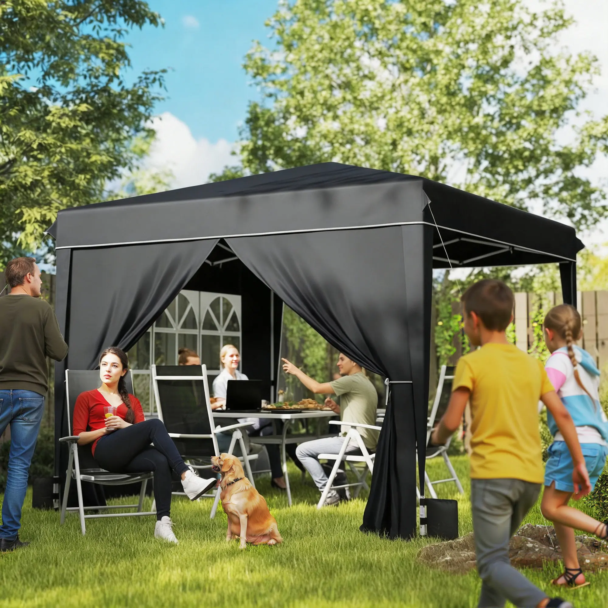 10 x 10 ft Pop Up Canopy Tent with Sidewalls, UPF50+ Instant Canopy, Black