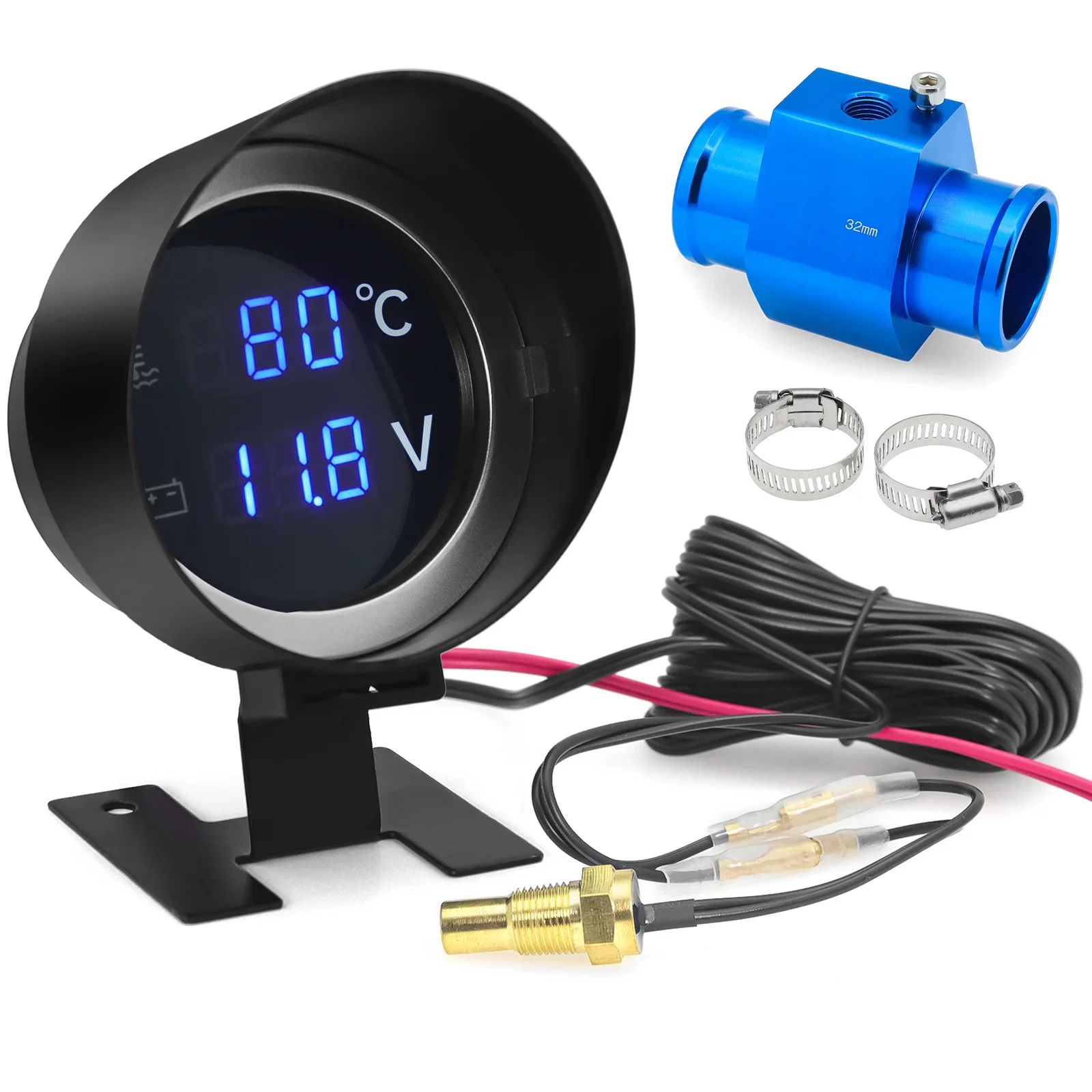 

Car Water Temp Gauge + Voltmeter 2in1 Water Temperature Adapter Moto Volt Meter + Water Temp Sensor 10mm