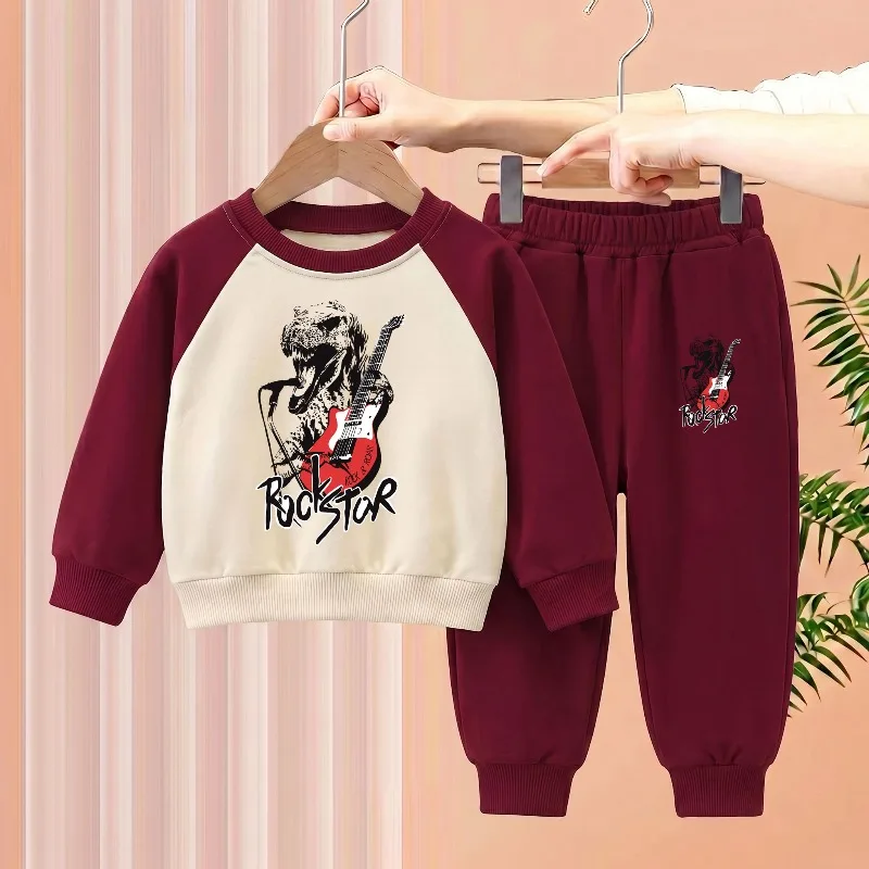 Spring Autumn Kids Fashion Tracksuits Dinosaur Printed Boys O Neck Hoodies  Long Pant Two Piece Sets Children's Sweatshirt Suit