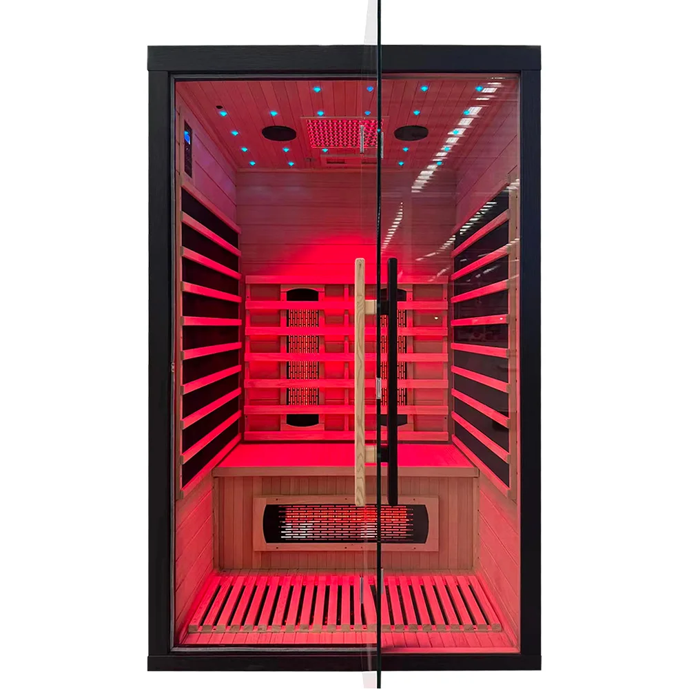 Luxury Brown Glass 2 Person Far Near Middle Infrared Saunas Wooden Dry Infared Red Sauna For Sale