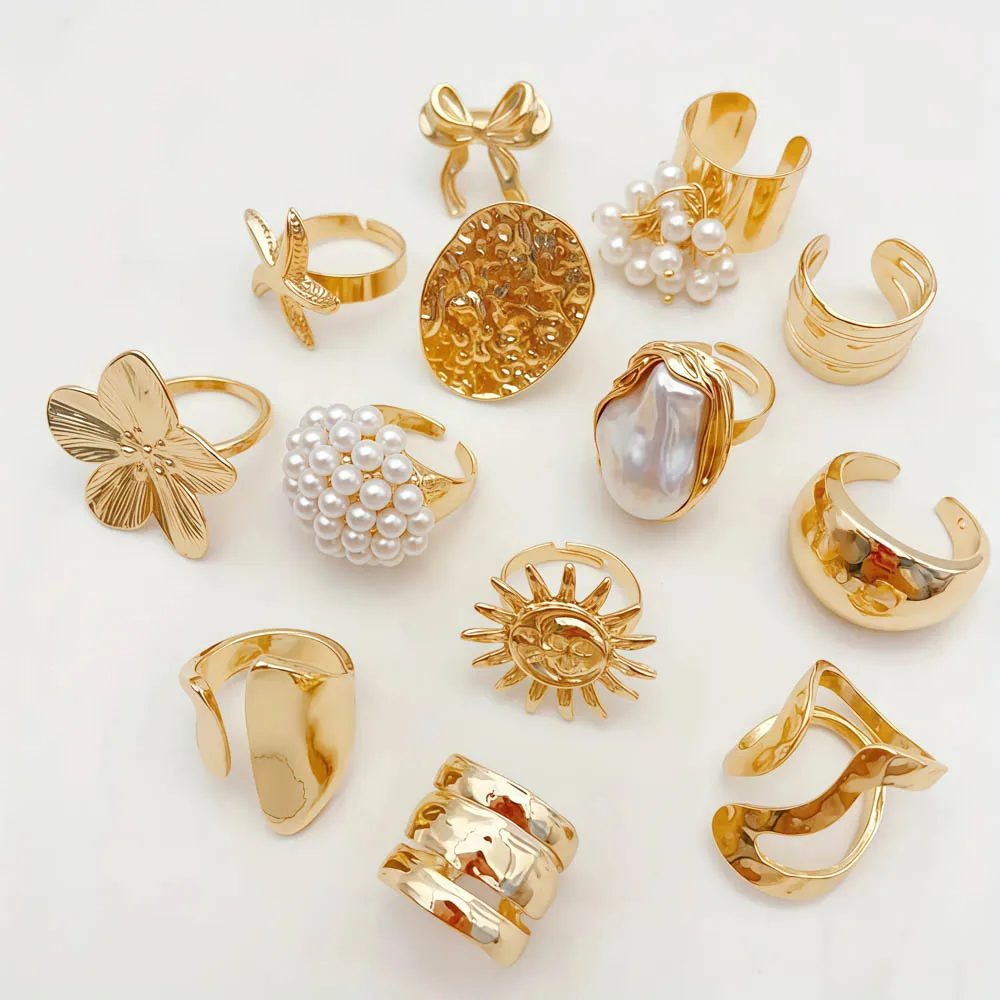 20 قطعة/الوحدة موضة أنيقة الزهور سحر هندسية غير النظامية خط مفتوح خواتم اللؤلؤ للنساء مزيج نمط أصابع مجوهرات حفلة هدية #5