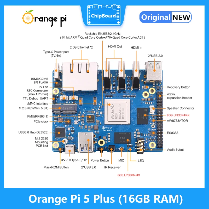 Imagem -02 - Laranja pi Plus 16g Ram Placa Única Computador Rk3588 Módulo Pcie Wifi Externo-bt Ssd 8k Laranja Pi5 Plus Demo Placa de Desenvolvimento