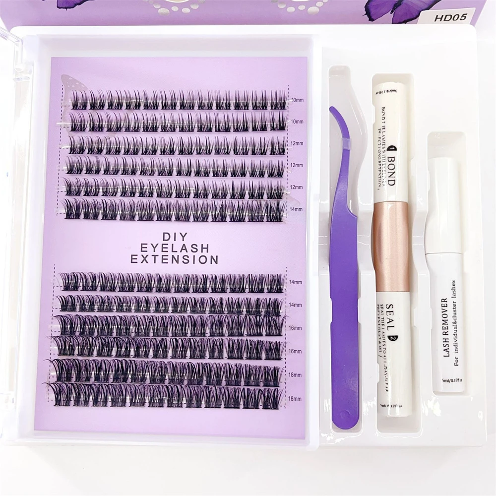 Grube, gęste, trójwymiarowe, samozaciskowe, segmentowe, długie rzęsy w kształcie krzyża, zestaw do samodzielnego przedłużania rzęs, szybsze i łatwiejsze nakładanie.